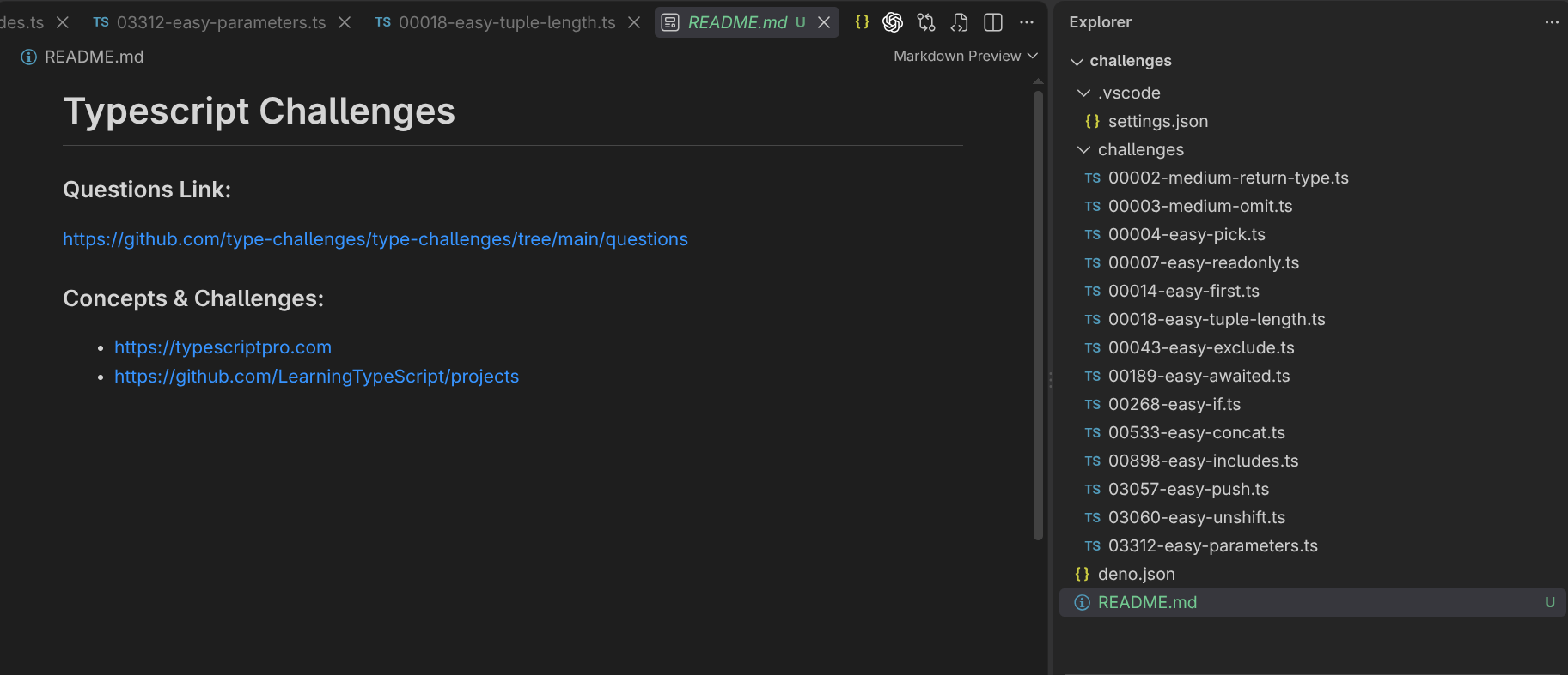 screenshot of some typescript challenges